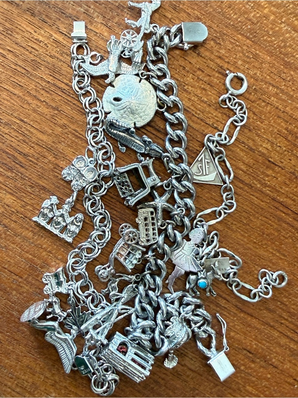 Collection of 3 Vintage Sterling Charm Bracelets with Tons of Charms